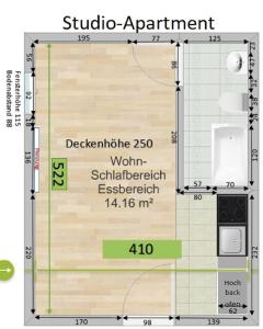 a floor plan of a studio apartment at Eltinger Studio Apartment in Leonberg