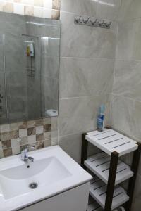 a bathroom with a sink and a shower at Villa Kibel Apartments in Eilat