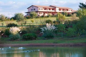 a house on a hill next to a pond at Popilia Country Resort in Pizzo