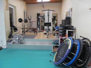 einen Fitnessraum mit Trainingsgeräten in einem Zimmer in der Unterkunft Wohlfühl-Oase in Limburg an der Lahn