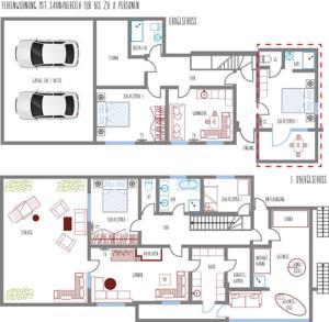 Majutuskoha "Chalet Bergzeit" Ferienhaus mit Sauna & Wellness korruse plaan