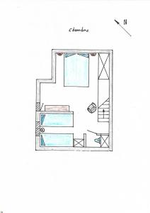 a drawing of a bathroom with a floor plan at Les Thures Hameau du Roubion Hautes Alpes in Névache