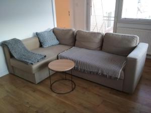 a living room with a couch and a table at Apartament w Dolinie Popradu in Piwniczna-Zdrój