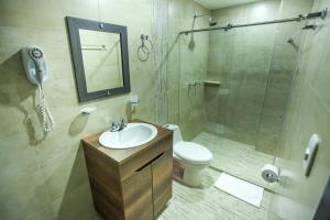 a bathroom with a sink and a shower and a toilet at Hotel San Blass Boutique in Pasto +16 photos