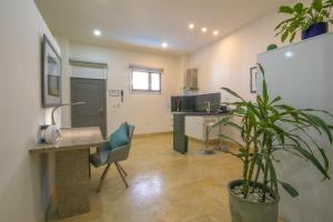 an office with a desk and a potted plant at El Cactus Luxury Apartments in Historic Center in Santa Marta