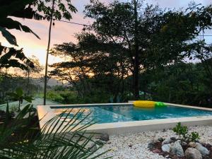 a swimming pool in the middle of a garden at Villas Wanderlust in Puntarenas