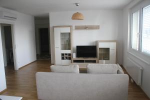 - un salon avec un canapé et une télévision dans l'établissement Vienna Hauptbahnhof Apartments 5, à Vienne