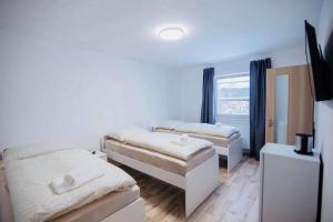 a room with two beds and a mirror at Apartmán Petra in HoÅ¡Å¥ka