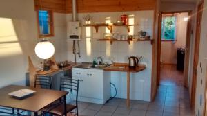una cucina con un lavello e un tavolo con sedie di departamento valdivia a Valdivia
