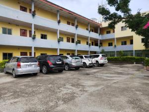 帝力CHONG TI HOTEL的一排汽车停在一栋建筑物前