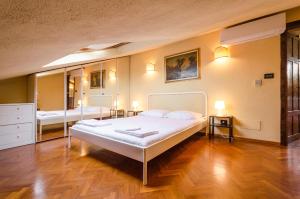 ボローニャにあるS.Orsola Apartmentsのベッドルーム(大きな白いベッド1台、鏡付)