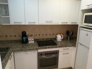 kuchnia z białymi szafkami, zlewem i kuchenką mikrofalową w obiekcie Mariana & Sirus´ Home w Marbelli