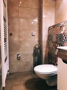 łazienka z toaletą i umywalką w obiekcie Apartment Rustic w Sarajewie