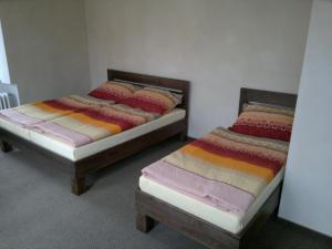 two twin beds in a room with at Hotel Beránek in Blatná