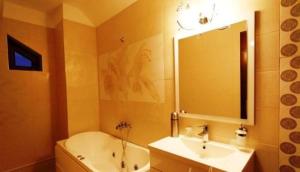 a bathroom with a tub and a sink and a mirror at Pension Casa Grande in Baile Felix +12 photos
