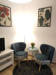 sala de estar con 2 sillas y mesa en Apartament Parkowy en Duszniki Zdrój