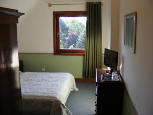 a hotel room with a bed and a window at Hotel Panzió Nr100 Aparthotel konyha nélkül in Szentendre