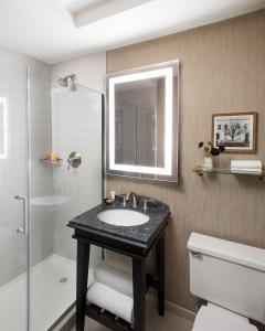 a bathroom with a sink and a shower and a toilet at Claridge House in Chicago