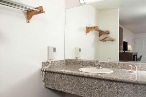 a bathroom with a sink and a mirror at Executive Inn westley,CA in Westley +26 photos