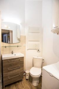 Un baño con inodoro, lavabo y espejo. en Le Gypaète, t1 bis, vue montagne, wifi, ascenseur, balcon, 6 personnes, en Cauterets
