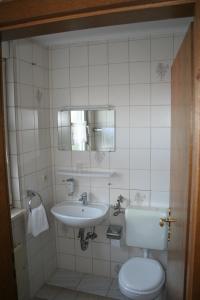 a bathroom with a toilet and a sink at Hotel Bad Griepshop in Hille