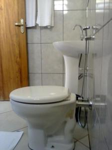 y baño con aseo y lavamanos. en Pousada Do Mestre, en Pirenópolis