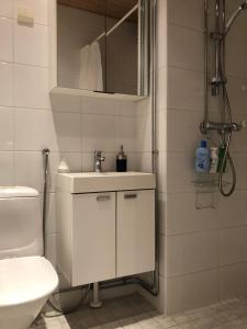 a white bathroom with a sink and a toilet at Feels like Arctic City in Rovaniemi