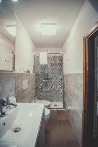 La salle de bains est pourvue d'un lavabo, de toilettes et d'une douche. dans l'établissement Divino Suite 2.0, à Bergame