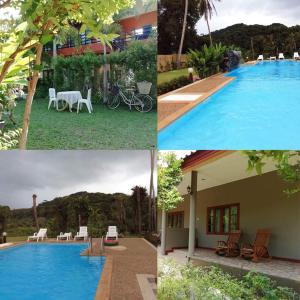 un collage de fotos de una piscina y una casa en Lanta Wanida Resort, en Ko Lanta