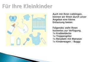 a diagram of a line kennel with illustrations of baby items at Ferienwohnung Müller in Kaisheim