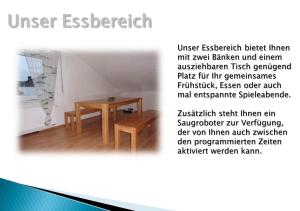 a poster of a room with a table and a staircase at Ferienwohnung Müller in Kaisheim