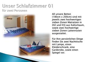a flyer for a guest room with two beds at Ferienwohnung Müller in Kaisheim