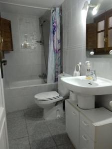La salle de bains blanche est pourvue de toilettes et d'un lavabo. dans l'établissement Casa Rural El Camino, à Montemayor de Pililla
