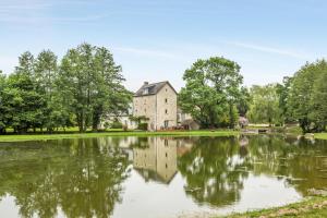 Reugny的住宿－Le Moulin de Chareau，一座老房子倒在池塘里