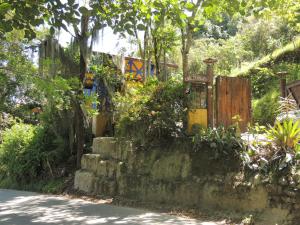 un giardino con parete in pietra e recinzione di Ecorefugio Las Mirlas a Salento
