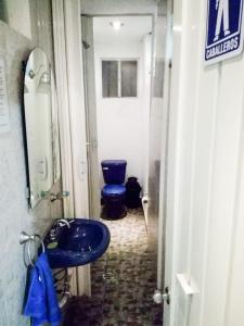 a bathroom with a blue toilet and a blue sink at Guest Green in Ciudad Nezahualcóyotl