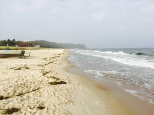 a beach with a bench and the ocean at Ostsee Strandhaus Seerobbe in Baabe