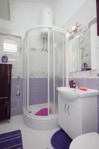 a bathroom with a shower and a sink at Apartment Ravni 1337 in Ravni