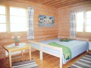 Postel nebo postele na pokoji v ubytování Loma-Pälsilä lakeside villa