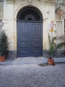 una puerta azul en un edificio con una planta delante en casa Giuseppe, en Catania