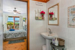 a bathroom with a sink and a mirror at Stellata - inverter for guests' comfort in Knysna