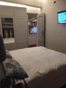 Schlafzimmer mit einem Bett und einem Flachbild-TV in der Unterkunft la petite maison in Aosta