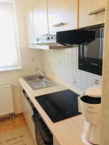 a kitchen with a sink and a microwave at Kleine Harzzeit in Hahnenklee-Bockswiese