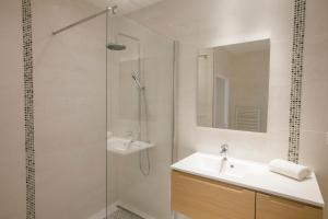 Un baño con lavabo y ducha de cristal. en Appartement Gerland - Centre historique -, en Dijon 12 fotos más