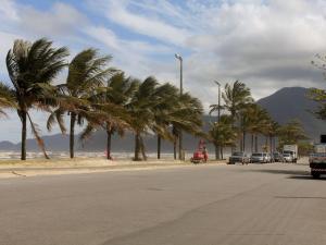 een straat met palmbomen aan de kant van de weg bij Casa Praia Arpoador in Peruíbe