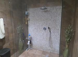 La salle de bains est pourvue d'une douche et d'un téléphone mural. dans l'établissement Lotus Guest House Malta, à Il-Gżira