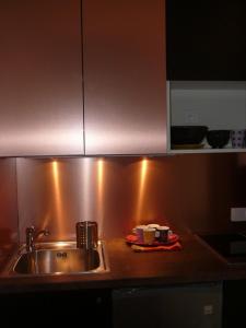 a kitchen with a sink and a counter top at Studio Bourdonnais in Paris