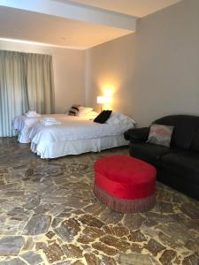 サン・ラファエルにあるChaglasian Wine & Suitesのベッドとソファ付きのホテルルーム