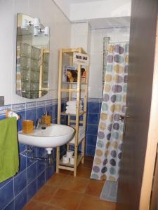 a bathroom with a sink and a mirror and a shower at Casa Manel, La Gomera in San Sebastián de la Gomera
