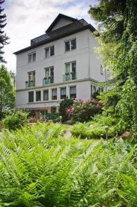 Un bâtiment blanc avec beaucoup de plantes devant lui dans l'établissement Haus Helvetia, à Bad Orb